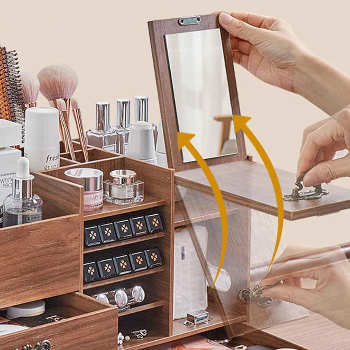 Schreibtisch-Organizer Aus Holz Schubladen-Set, Schminktisch Organizer Mit 3 Schubladen, Büroaufbewahrung, Schmink Organizer Für Badezimmer, Dresser Skincare