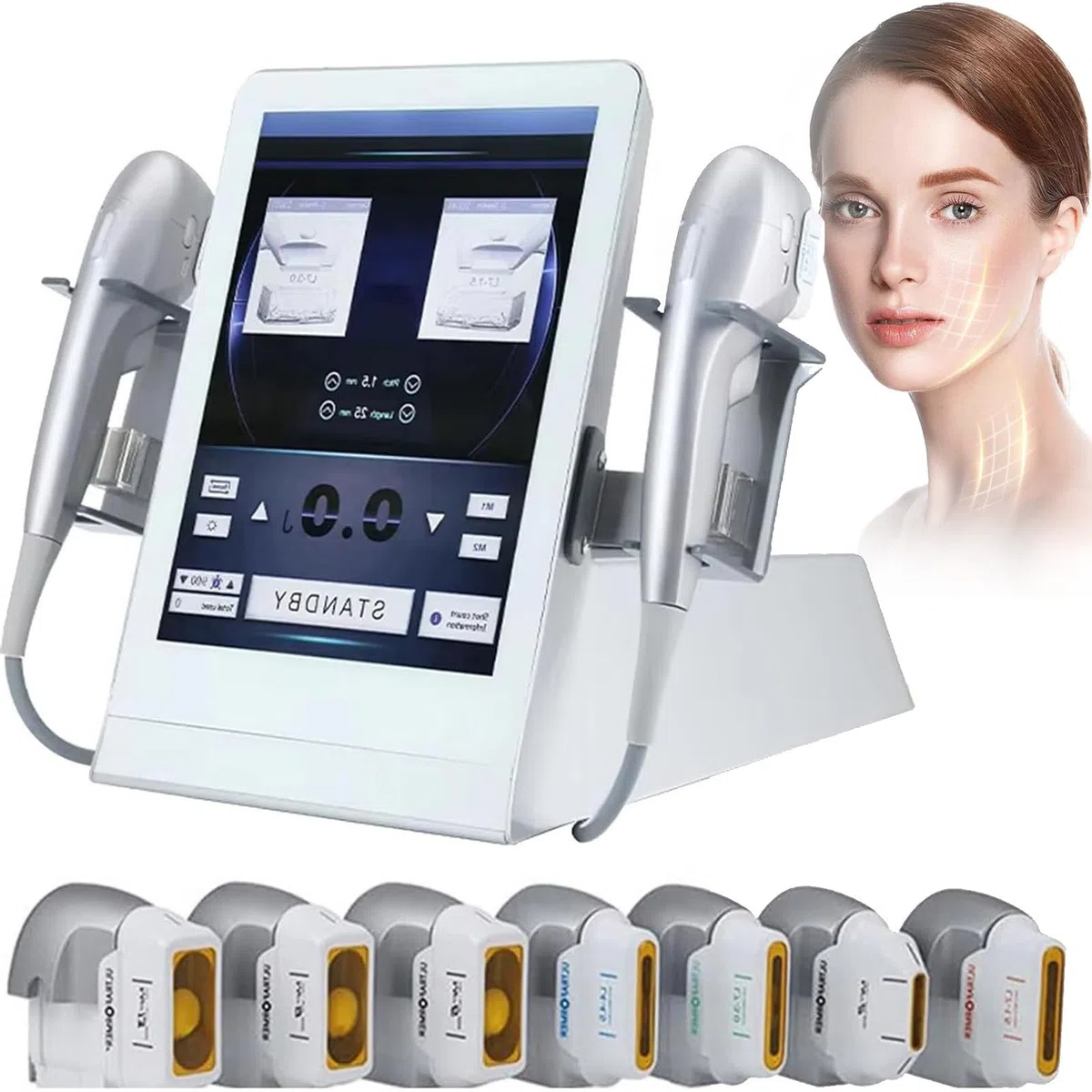 【Advanced 7D HIFU Skin Lifting & Body Contouring Machine】 2 Griffe, 7 Sonden zur Faltenreduzierung & Straffung