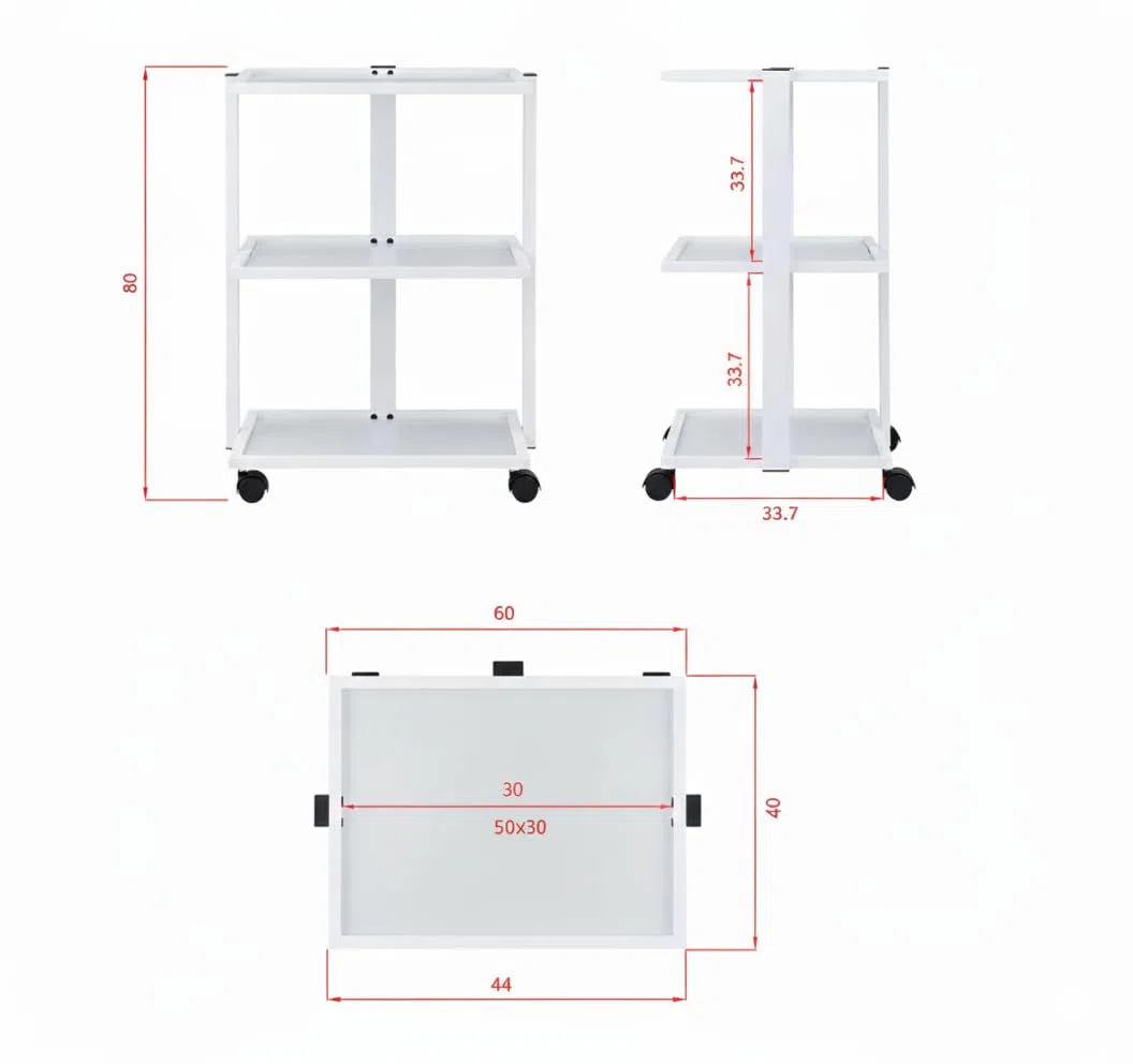 Beistellwagen 3 B SF Weiß | Kosmetikwagen mit 3 Glas-Ablagefächern, Lupenlampenhalter, 4 Rollen, 16kg | Mobiler Rollwagen für Kosmetikstudios