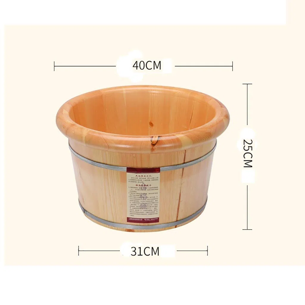 Holzfass-Fußbad-Fußmassagebecken, Pediküre-Becken mit Deckel, Begasungseimer mit Massageperlen, rundes Ohrkantendesign, geeignet für Geschenk, Zuhause, Hotel, Höhe 25 cm (Farbe: Keine Massage)