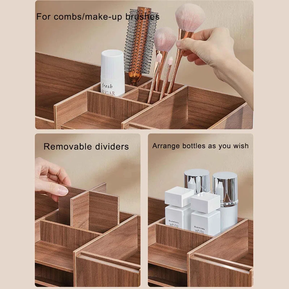 Schreibtisch-Organizer Aus Holz Schubladen-Set, Schminktisch Organizer Mit 3 Schubladen, Büroaufbewahrung, Schmink Organizer Für Badezimmer, Dresser Skincare