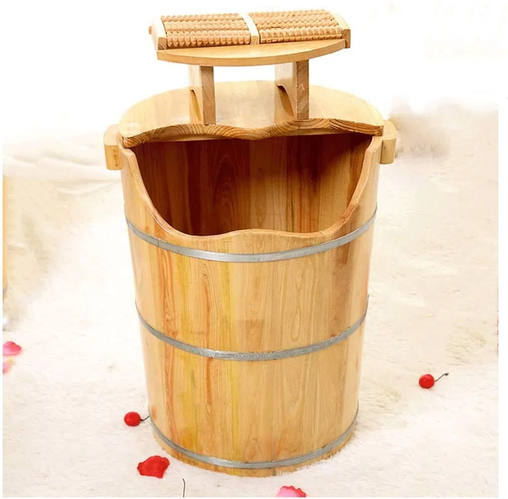 Fußwanne Holzfußbecken Holzfußbecken Haushalt Pedikürebecken Fußbad Holzwanne 50cm Fußbad Fußwaschfass Fußmassageeimer Natürliches Verdicken Mittleres Alter Und Altenpflege Geschenk Fuß B