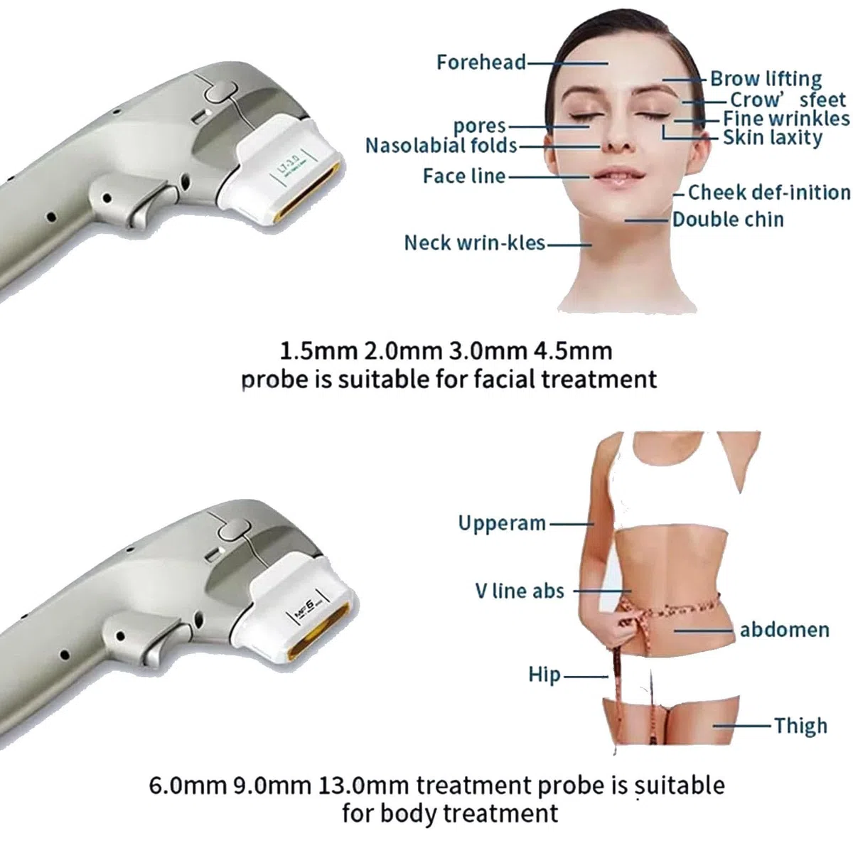 【Advanced 7D HIFU Skin Lifting & Body Contouring Machine】 2 Griffe, 7 Sonden zur Faltenreduzierung & Straffung