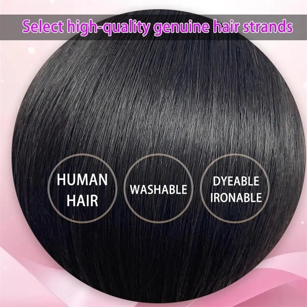 Haarteile für Frauen mit dünner werdendem Haar, 25,4 cm glattes Echthaar mit Pony, 8 x 12 cm, Haarteil mit künstlicher Kopfhaut und Seidenbasis mit Clips,(Dunkelbraun