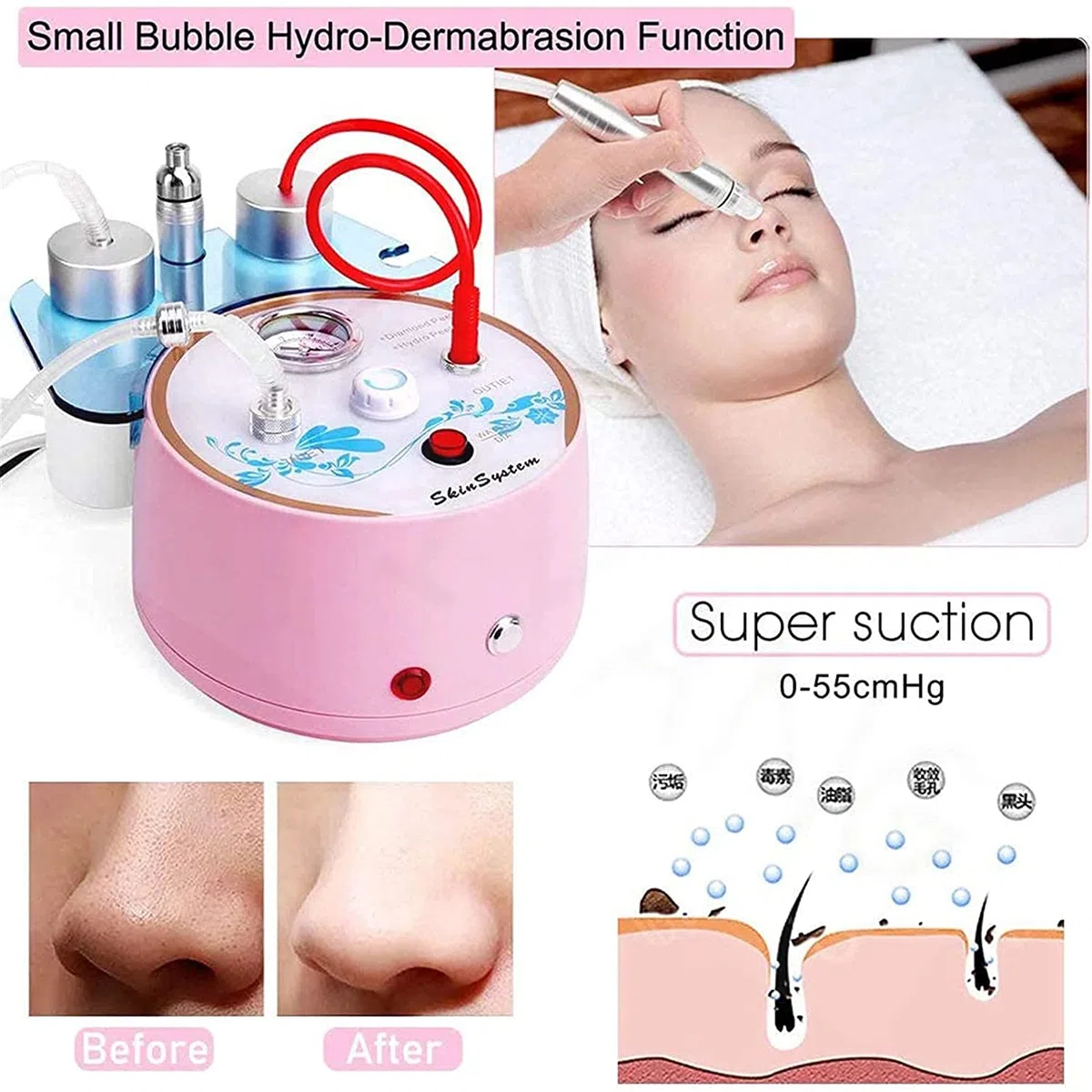 X&Z-XAOY Kleine Bubble Diamond Mikrodermabrasionsmaschine 2 In 1 Diamant-Dermabrasionsmaschine Hautpeeling Verjüngung Hautstraffende Schönheitsmaschine