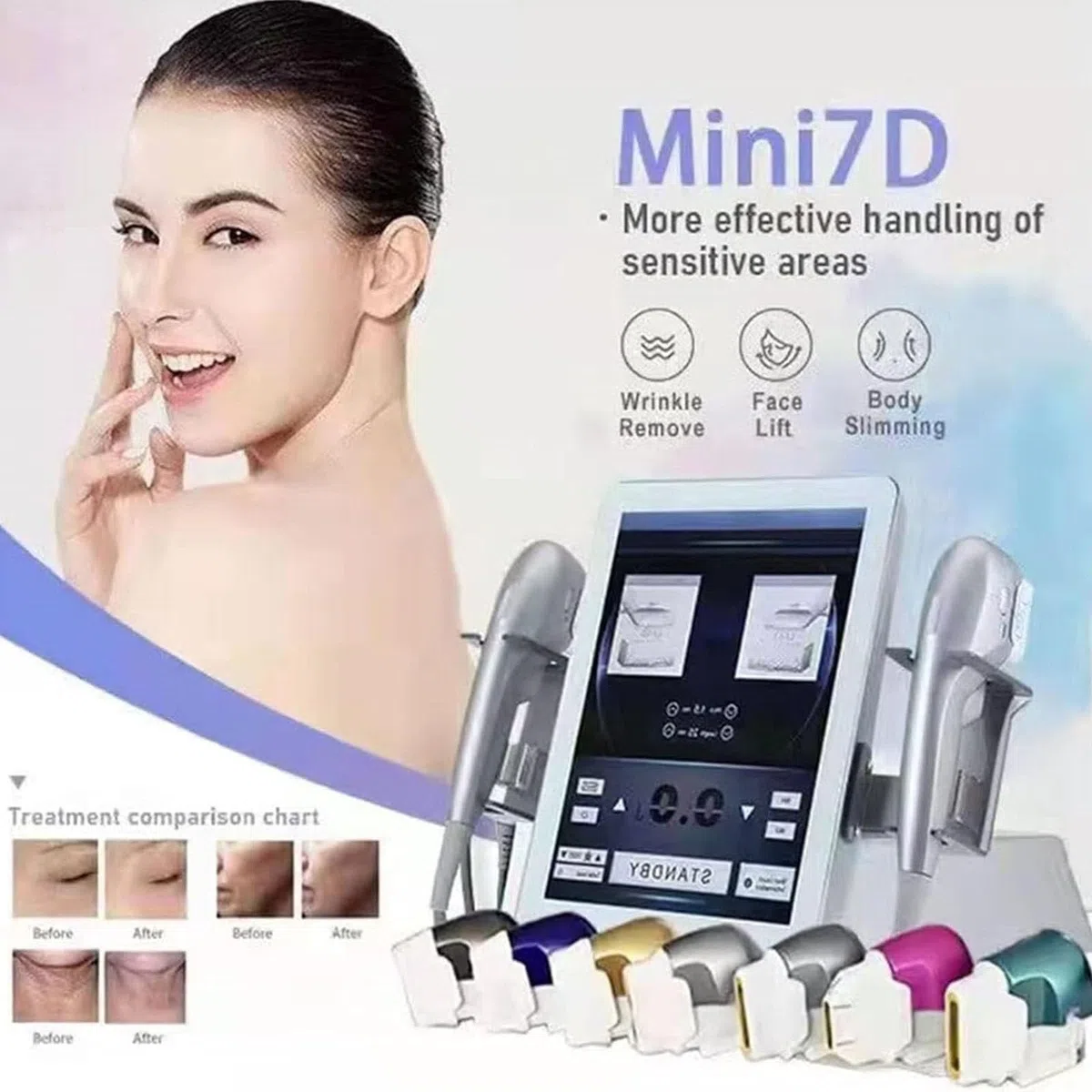 【Advanced 7D HIFU Skin Lifting & Body Contouring Machine】 2 Griffe, 7 Sonden zur Faltenreduzierung & Straffung