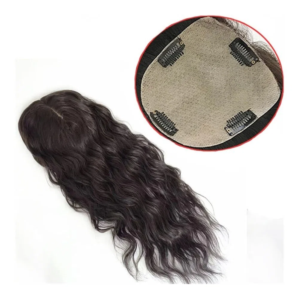 Haarteile, Haarteile, Echthaar, ohne Pony, 15 x 16 cm, atmungsaktive Seidenhautbasis, natürliche Farbe, europäisches Haarteil für Frauen mit dünner werdend(Eine Farbe - 22 Zoll