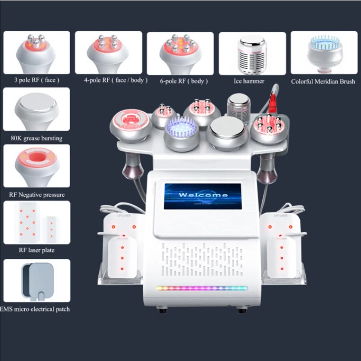 Kavitation Ultraschall Gerät 9-In-1-Körperformungsmaschine, 80K Professionelle Anti Cellulite Massagegerät Zur Straffung Der Haut Körperpflege Massagegerät Salon Spa Heimgebrauch