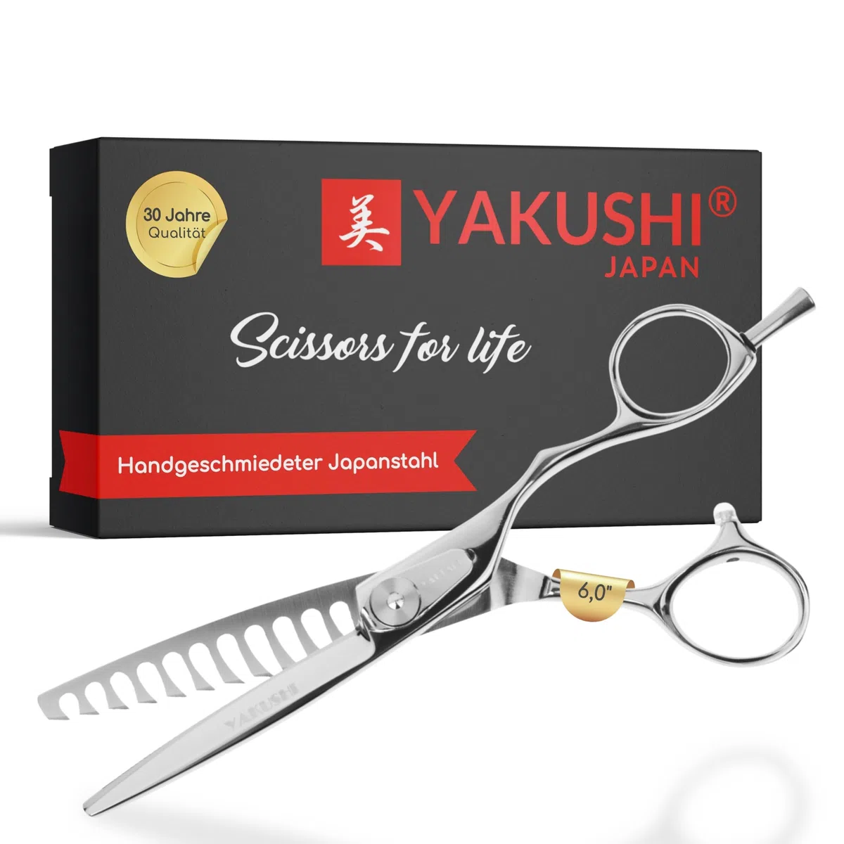 YAKUSHI TACOMA Modellierschere 6,0'' I Advanced-Line I Modellierschere 11 Zähne mit Haifischzahnung I Rasiermesserscharfe Friseurschere mit Disc-Screw System und abnehmbaren Fingerhalter
