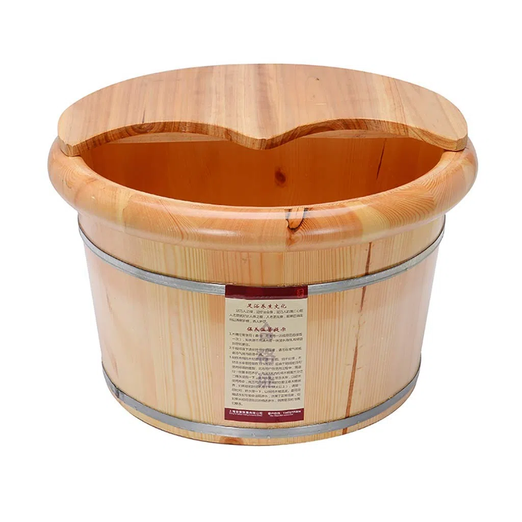 Holzfass-Fußbad-Fußmassagebecken, Pediküre-Becken mit Deckel, Begasungseimer mit Massageperlen, rundes Ohrkantendesign, geeignet für Geschenk, Zuhause, Hotel, Höhe 25 cm (Farbe: Keine Massage)